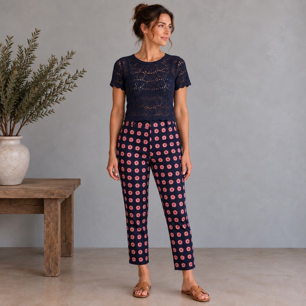 Opening Ceremony Navy Floral Cropped Pants 8